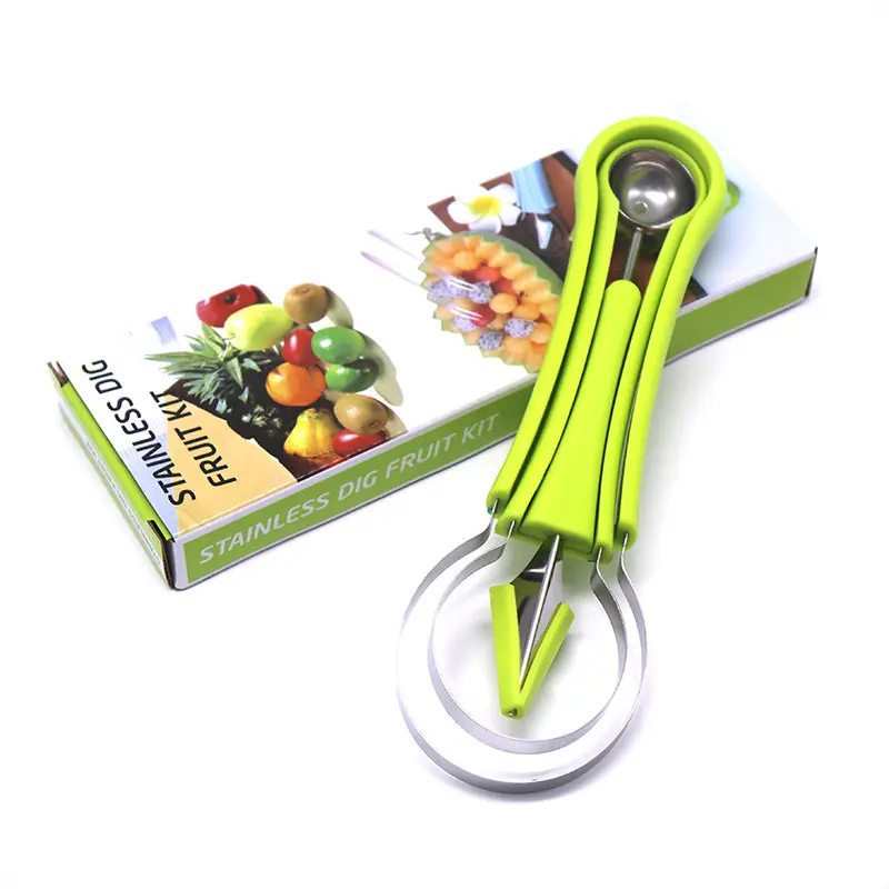 Professional 4 In 1 Stainless Steel Fruit Carving Tools Seed Remover Melon Baller Seed Remover Watermelon Cutter