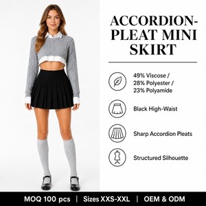 Minigonna Nera in Maglia da Donna con Orlo Svasato, Modello Pull-On, OEM/ODM - Product Image 6