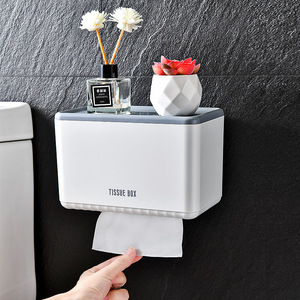 Wall Mounted Toilet <b>Paper</b> Holder Rectangular Plastic Minimalist Design No Drilling Required <b>Tissue</b> Box For Bathroom - Product Image 2