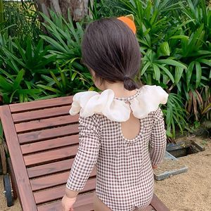 Cute Baby INS Plaid Traje de baño de una pieza para niñas con encaje Patrón de <span class=keywords><strong>mar</strong></span> territorial Diseño a rayas para niños - Product Image 3