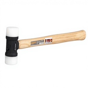 Maillet double face en nylon blanc avec manche en bois ciré blanc, marteau non-marquant pour le montage de revêtements de sol et de meubles - Product Image 1
