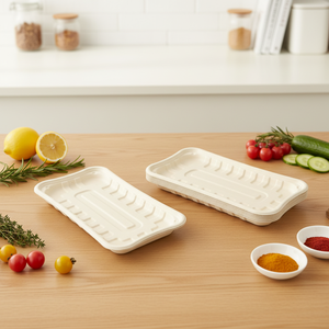 Bandeja Desechable Personalizada Cuadrada/Rectangular de Pulpa de Bambú de Grado Alimenticio para Frutas Frescas, Carne y Galletas - Biodegradable Sin PFAS Añadidos - Product Image 3