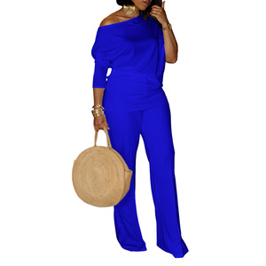 Vêtements de sport pour femmes en gros, élégants, à une épaule, couleur unie, manches longues, loisirs, sport, extérieur, <span class=keywords><strong>jogging</strong></span>, ensemble 2 pièces - Product Image 5