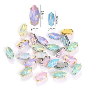 3D Glass Rhinestones protein Mocha màu navette Shape SEW-on kỹ thuật với kim loại Claw cho may trang trí - Product Image 2