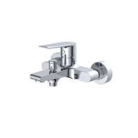 Mitigeur de bain et douche mural en laiton massif chromé poli, monocommande avec inverseur extractible, eau chaude et froide, pour baignoire apparente, avec cartouche céramique