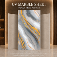 Panneau mural en PVC effet marbre gris or agate MORLENX, haute brillance, imperméable, pour murs décoratifs d'hôtel