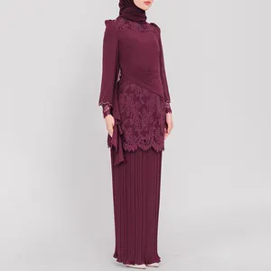 2024 Fashion Lace 2 Piece Baju Kurung Solid Color Abaya For Women Plus Size Baju Kurung