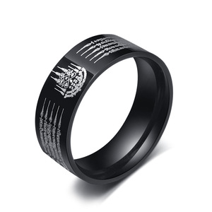 Retro Thai Five Mantra Titanium Steel Ring, Fashionable Stainless Steel Jewelry for Men and Women, Source Factory, <b>Dropshipping</b> - Product Image 1