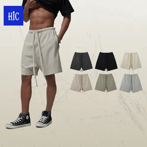HIC Custom Logo Men's Gym Exercise Shorts Diamond Pattern Waffle Cotton Mid Waist Drawstring Straight Style
