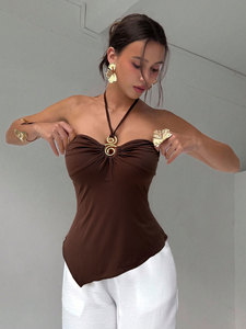Top Halter Bandeau <span class=keywords><strong>ZONA</strong></span>, Corte Ajustado, Sin Mangas, Tejido Jersey Transpirable, Estilo Sexy y <span class=keywords><strong>Club</strong></span>, Prenda Exterior e Interior - Product Image 1