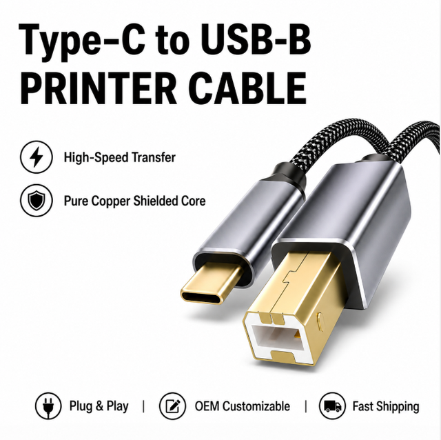 Type-C USB 2.0 TPE PVC Braided High Speed Printer Cable for ///Laptop/PC Wholesale OEM Available