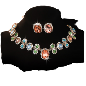 Elegante Juego de Joyas de Plata con Diamantes, Collar con Corte Ovalado, Pendientes, Pulsera, Joyería Étnica Clásica de Moda para Mujer, para Fiestas y Bodas - Product Image 1