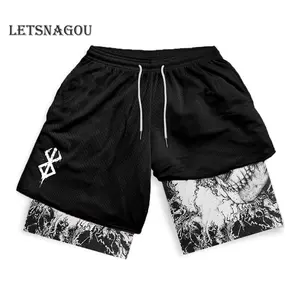 Men's 2-in-1 Gym Shorts Berserk Manga Print Compression Stretchy Sports Shorts for Fitness Workout Quick Dry for Summer Runs