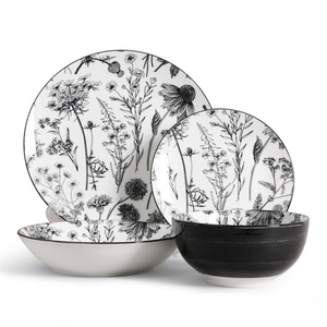 24 cái gốm bộ đồ ăn thiết lập với đầy màu sắc thực vật mô hình bao gồm cả tấm và bát đồ ăn cho nhà ăn uống/khách sạn/làm cỏ - Product Image 5
