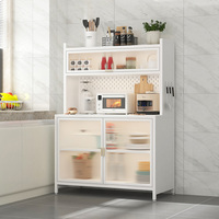 Weißer Hochwertiger Stahlküchenschrank mit Transparenter Tür Mehrstöckiges Metall-Sideboard Langlebige Esszimmermöbel