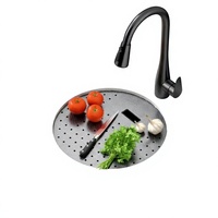 Évier rond en acier inoxydable MOSHE, à poser/encastrer/sous plan, cuve unique, épaisseur 3 mm, pour comptoir de bar ou îlot de cuisine, SUS304, avec robinet