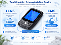 Appareil TENS EMS rechargeable à double canal, appareil de relaxation musculaire à domicile, stimulateur musculaire portable, 24 programmes, 20 niveaux d'intensité