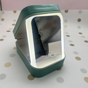 Étui à pinceaux de maquillage en cuir PU écologique réutilisable avec logo personnalisé YRX, miroir LED, fermeture à glissière, design pratique pour les voyages - Product Image 1