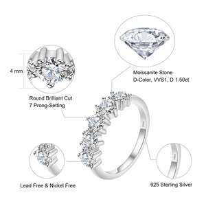 Anillo de Compromiso de Moda para Mujer con Cinco Piedras de Moissanita, Plata de Ley S925, Engaste de Garras, Hipoalergénico, Anillo de Boda Apilable - Product Image 2