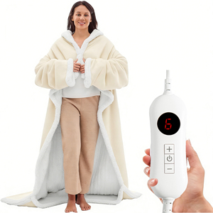 <span class=keywords><strong>Couverture</strong></span> chauffante électrique portable pour les pieds avec doublure en flanelle et sherpa, 6 réglages de chaleur, arrêt automatique après 3 heures, <span class=keywords><strong>couverture</strong></span> chauffante à capuche - Product Image 3