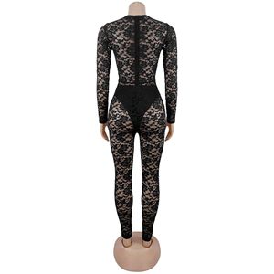 ZHEZHE Tuta Intera Sexy ed <span class=keywords><strong>Elegante</strong></span> da Donna in Pizzo Trasparente, Stile Europeo e Americano, Aderente e Scavata, con Dettagli Cut-out - Product Image 6