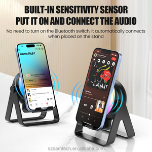 Support de téléphone à induction automatique avec haut-parleur RGB, support de téléphone multifonctionnel réglable avec son surround pour la maison, le bureau et le bureau à domicile - Product Image 4