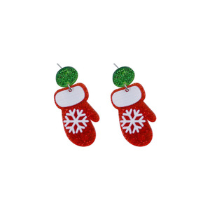Nouvelles boucles d'oreilles pendantes en acrylique style foulard de Noël, imprimées flocons de neige rouge et vert, pour le Nouvel An - Product Image 4