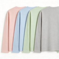 T-shirt à manches longues en coton épais pour homme, col rond oversize, basique, respirant, séchage rapide, coupe ample, décontracté, abricot