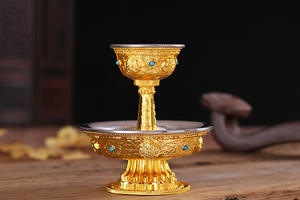 Nepal ese Craft Tibetan Supplies Acht glück verheißende Protektoren Cup Edelstahl Liner Wasser versorgung Doppels chicht Kleine Größe - Product Image 2