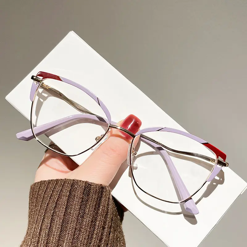 2024 Ins Luxus Cat Eye Rahmen Mode Metall Brillen Frauen hochwertige Anti-Blaulicht-Brille für Damen benutzer definierte Logo
