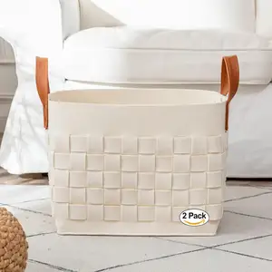 2024 yeni tasarlanmış çevre dostu beyaz keçe battaniye oturma odası depolama sepeti için dokuma depolama sepeti el yapımı sepet