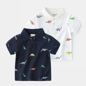 Boys' Summer Polo Shirt With Short Sleeves and Animal Print Lapel Pure Cotton From China Supplier - Product Image 2