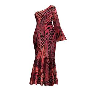 Nuovo Abito a Sirena con Maniche a Campana e Spalla Singola, Stampa Tribale Polinesiana, Vestito <span class=keywords><strong>da</strong></span> <span class=keywords><strong>Sera</strong></span> a Coda di Pesce, Taglie Forti per Donna - Product Image 4