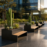 Système de sièges d'extérieur moderne YISHANG, jardinière en métal et banc finition grain de bois, sur mesure
