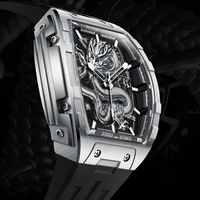 Montre mécanique Bonest Gatti Dragon Watch Business Sport, boîtier en acier inoxydable 316L de forme tonneau, cadran ajouré, BG5606