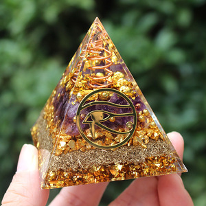<b>Crystal</b> Pyramid Resin Epoxy Craft With Gold <b>Chips</b> And Eye Of Horus Symbol Home Decoration Desktop Ornament - Product Image 4