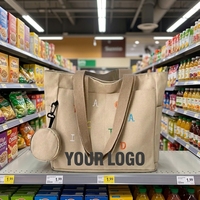 Tas Belanja Kanvas Reusable Logo Kustom, Tas Belanja Grosir Ramah Lingkungan OEM, Hadiah Promosi Pabrik, Penutup Ritsleting, Berbagai Ukuran