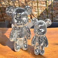 Figurine Ours Boule Disco - Mousse hautement réfléchissante + Décoration artistique en verre, Objet de collection unique pour Bureau de remise de diplôme, Fête, Salle de jeux, Décoration de conversation