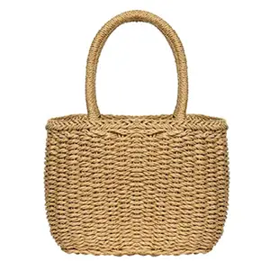 Women Straw Handbags Hand-woven Straw Small Bag Round Handle Ring Tote Retro Summer Beach Rattan Bag
