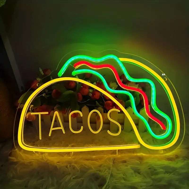 Dropshipping tanpa minimal pesanan pengiriman cepat tanda neon kustom pabrik dan tanda Neon berbentuk Tacos dibuat sesuai pesanan pernikahan untuk dekorasi pesta
