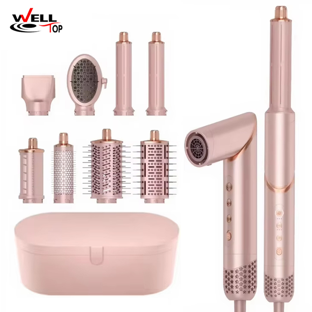 8 in 1 Hair Styler 1400W High Speed Ionic Hair Dryer Comb Professional Foldable Hot Air Brush Multi Styling Tools