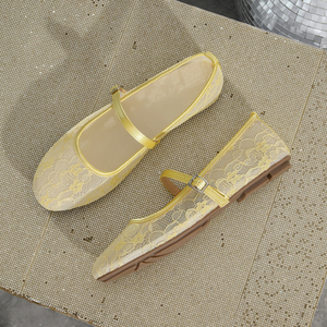 Chaussures plates en maille florale jaune pour femmes avec sangle à boucle réglable, fournisseur chinois - Product Image 5