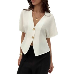 Commerce extérieur transfrontalier pour vêtements féminins : Nouvelle mode, cardigan boutonné mignon à manches courtes pour le quotidien - Product Image 5