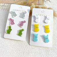 2026 Lot de 3 paires de boucles d'oreilles clous en acrylique et alliage de zinc, motifs œuf et lapin de Pâques, bijoux fantaisie mignons, amusants et colorés