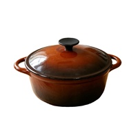 Marmite en fonte émaillée résistante à la décoloration, couleur marron ombré, avec couvercle