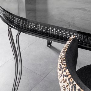 Table à manger ovale de luxe Rosse Caz, plateau en marbre, extensible, 6 personnes, pieds en métal modernes de style européen, Turquie - Product Image 4