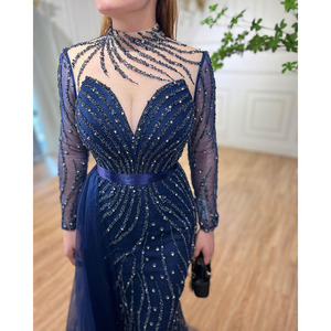 Vestidos largos <span class=keywords><strong>de</strong></span> <span class=keywords><strong>noche</strong></span> <span class=keywords><strong>de</strong></span> sirena, color <span class=keywords><strong>azul</strong></span> <span class=keywords><strong>marino</strong></span>, manga larga, para fiesta, 2022 - Product Image 2