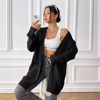 Cardigan long en acrylique tricoté respirant pour femme, col en V, manches longues, chaud, décontracté, pour l'automne