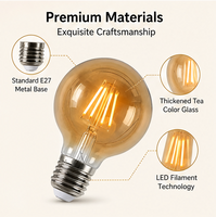 Ampoule LED Edison G80 E27, imitation filament de tungstène rétro, verre brun foncé, éclairage décoratif, 2700K, blanc chaud doux