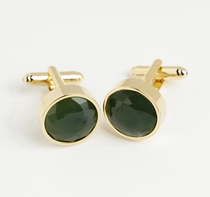 Luxury 18K Gold-Plated <b>Cufflinks</b> for men with Fengshui Gemstone Faceted Nephrite MSDAXLG001 Tinh Vu Collection | Made in Vietnam - Product Image 1
